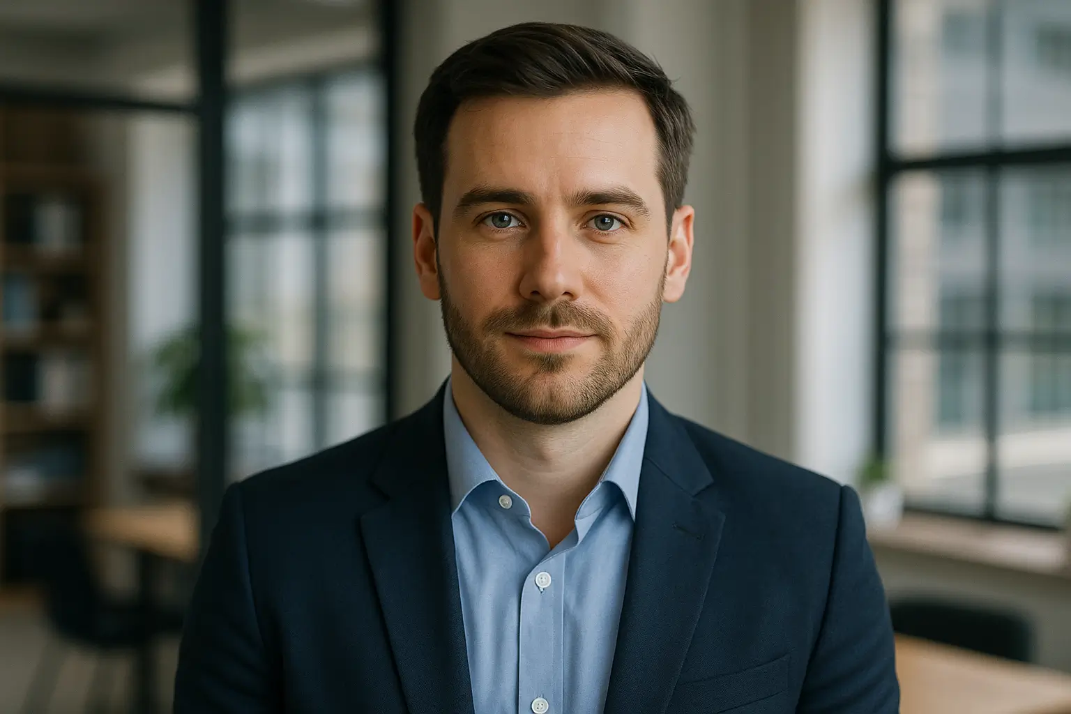 Polished studio-style AI professional headshot for corporate profile