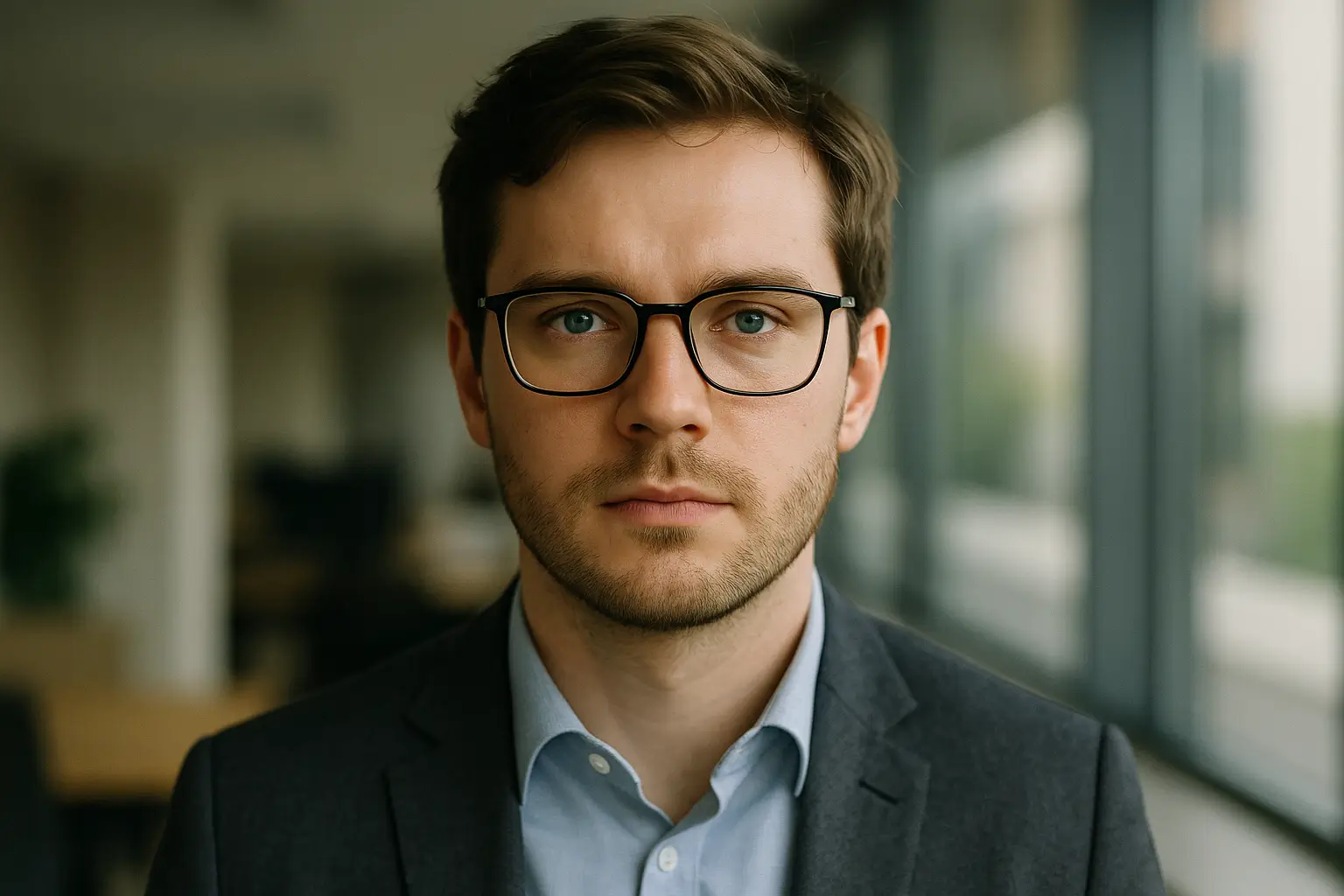 Common AI headshot artifacts: glassy eyes, hairline glitches, warped backgrounds