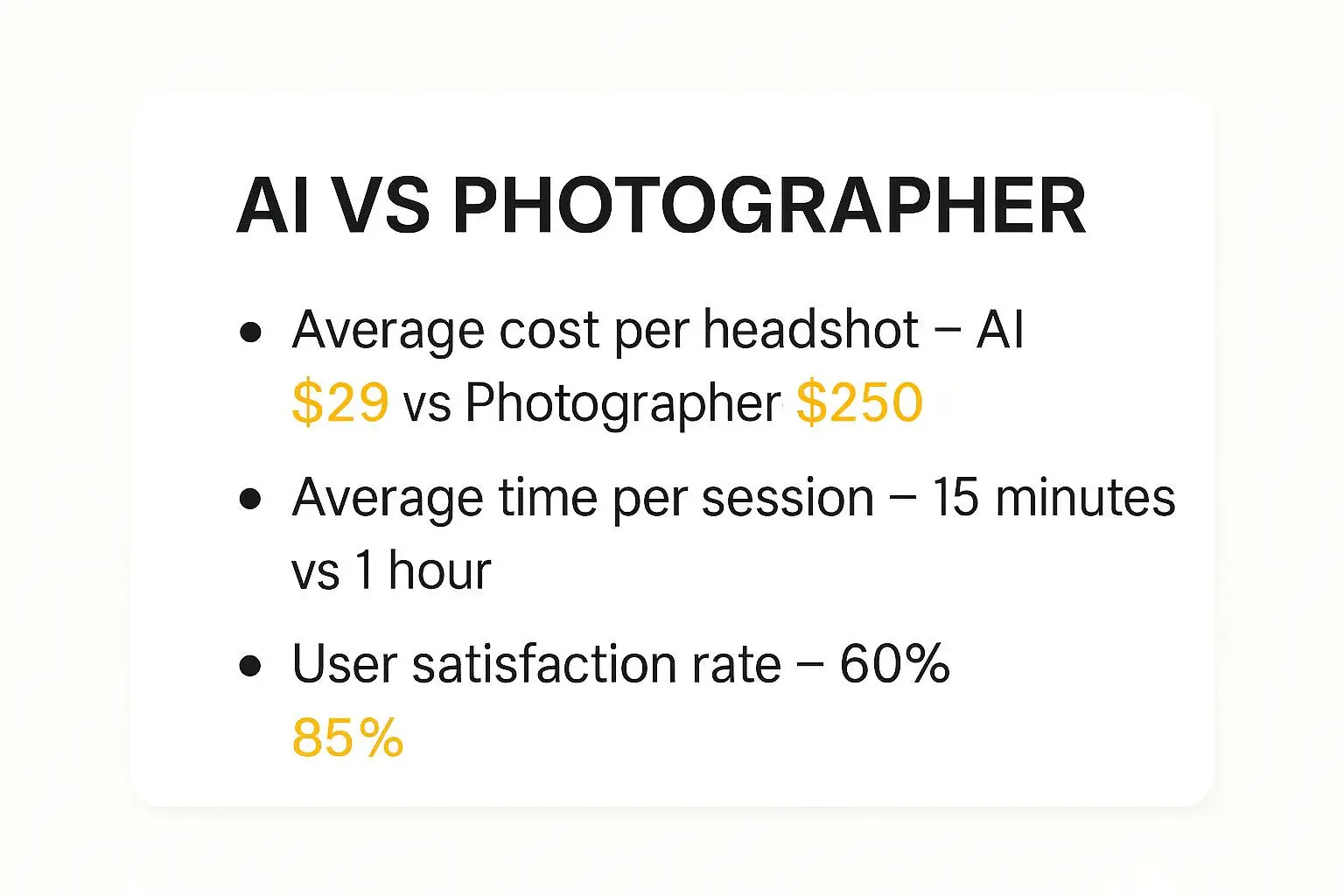 AI headshot vs photographer quick comparison chart