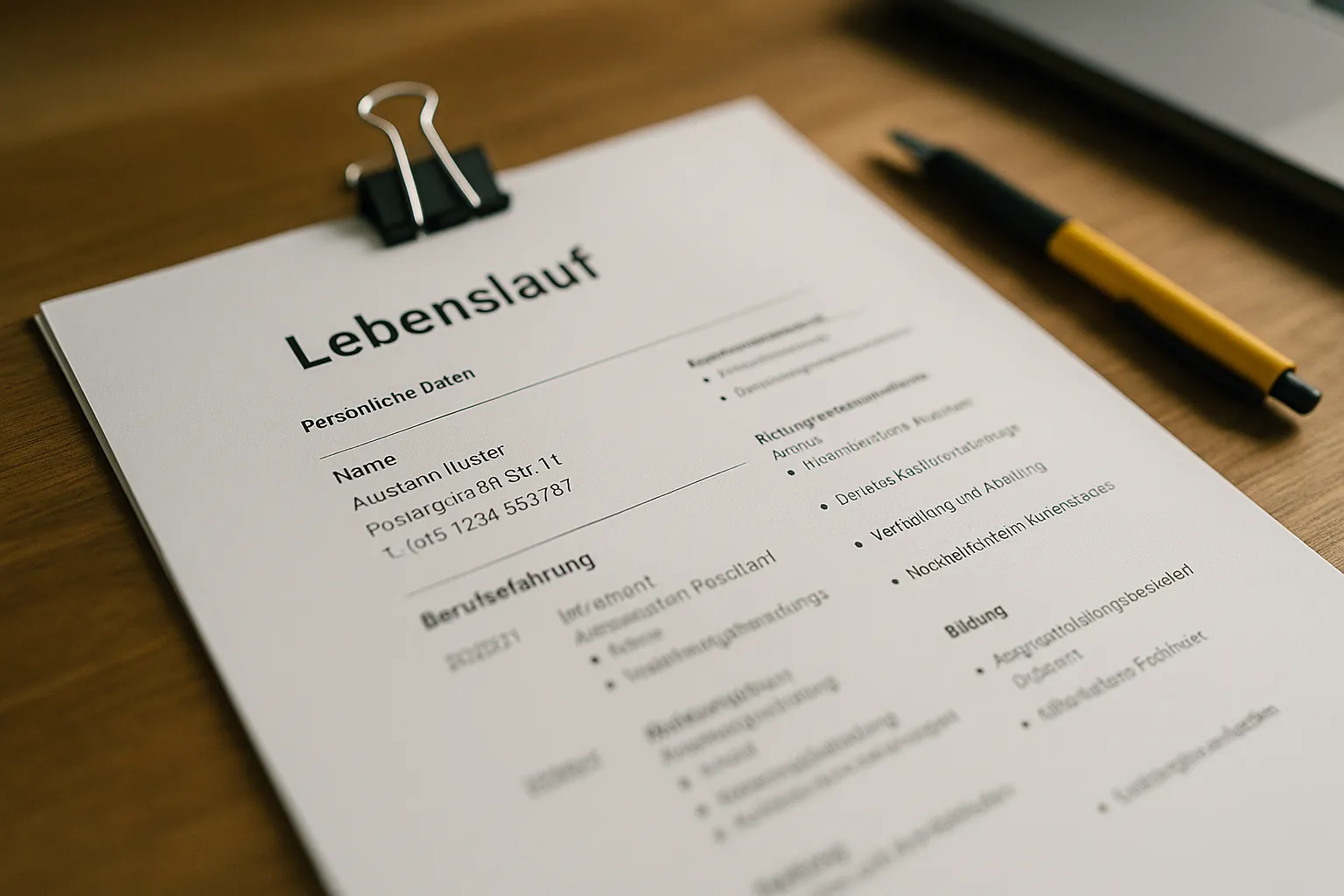 Layout für Bewerbung schreiben: Lebenslauf-Beispiel