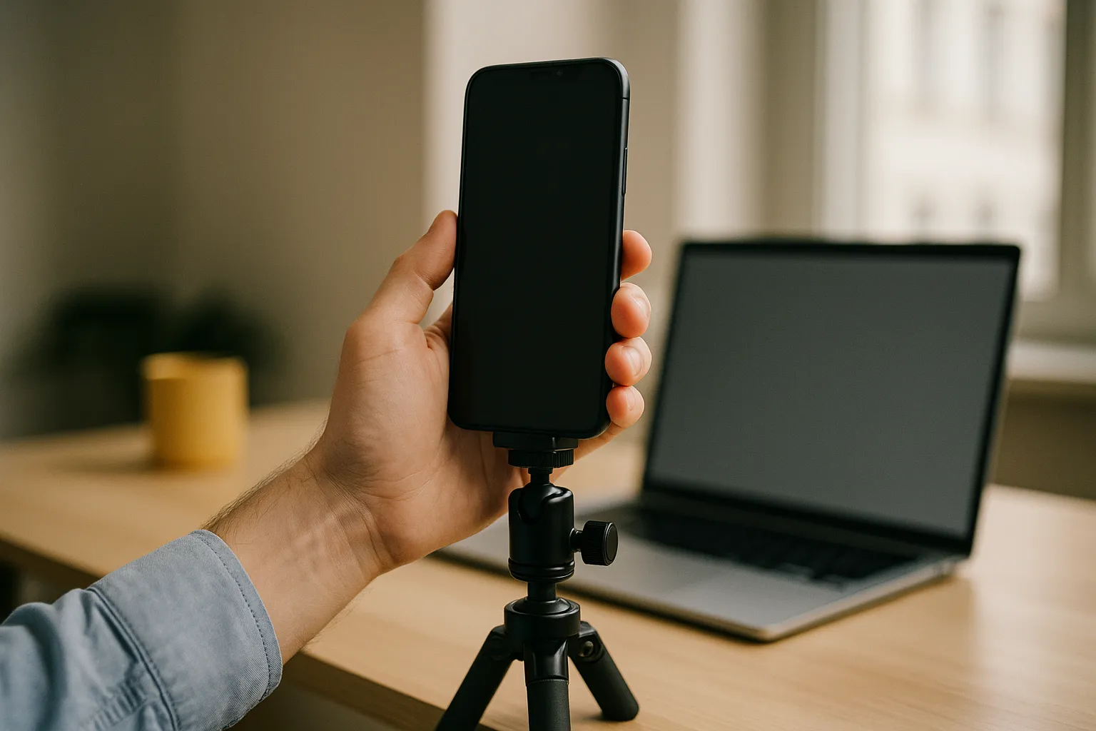 Beispiel: falscher Winkel vs. Augenhöhe, Selfie-Arm vs. Stativ – Bewerbungsfoto mit Smartphone Selfie