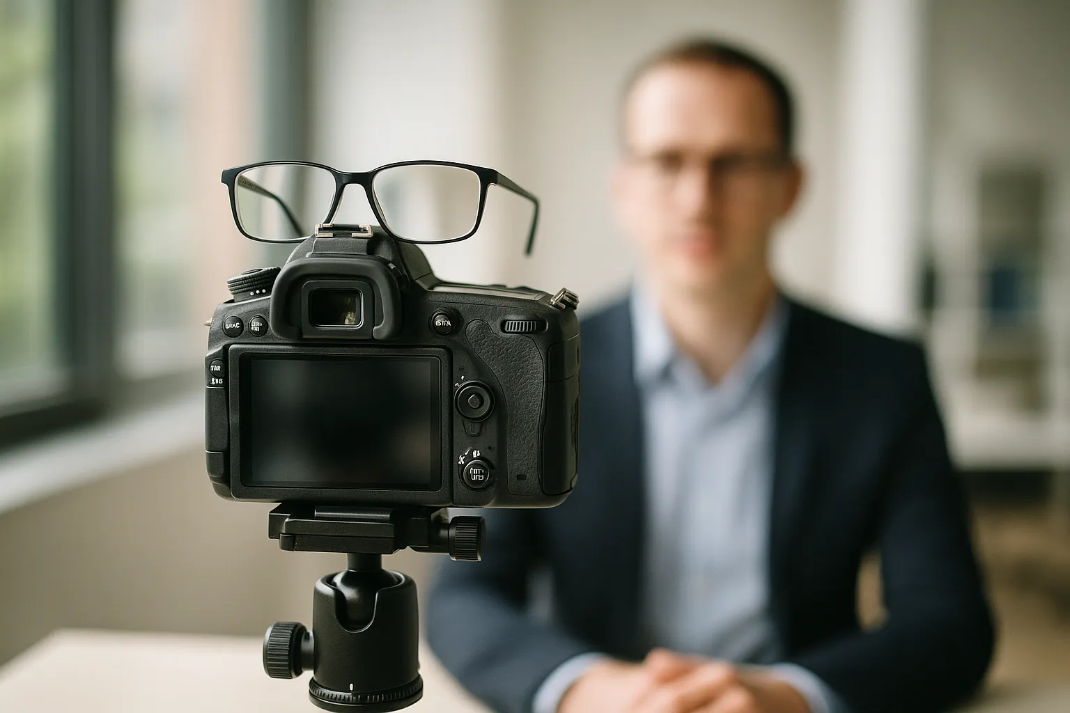 Lichtaufbau und Winkel für bewerbungsfoto mit brille