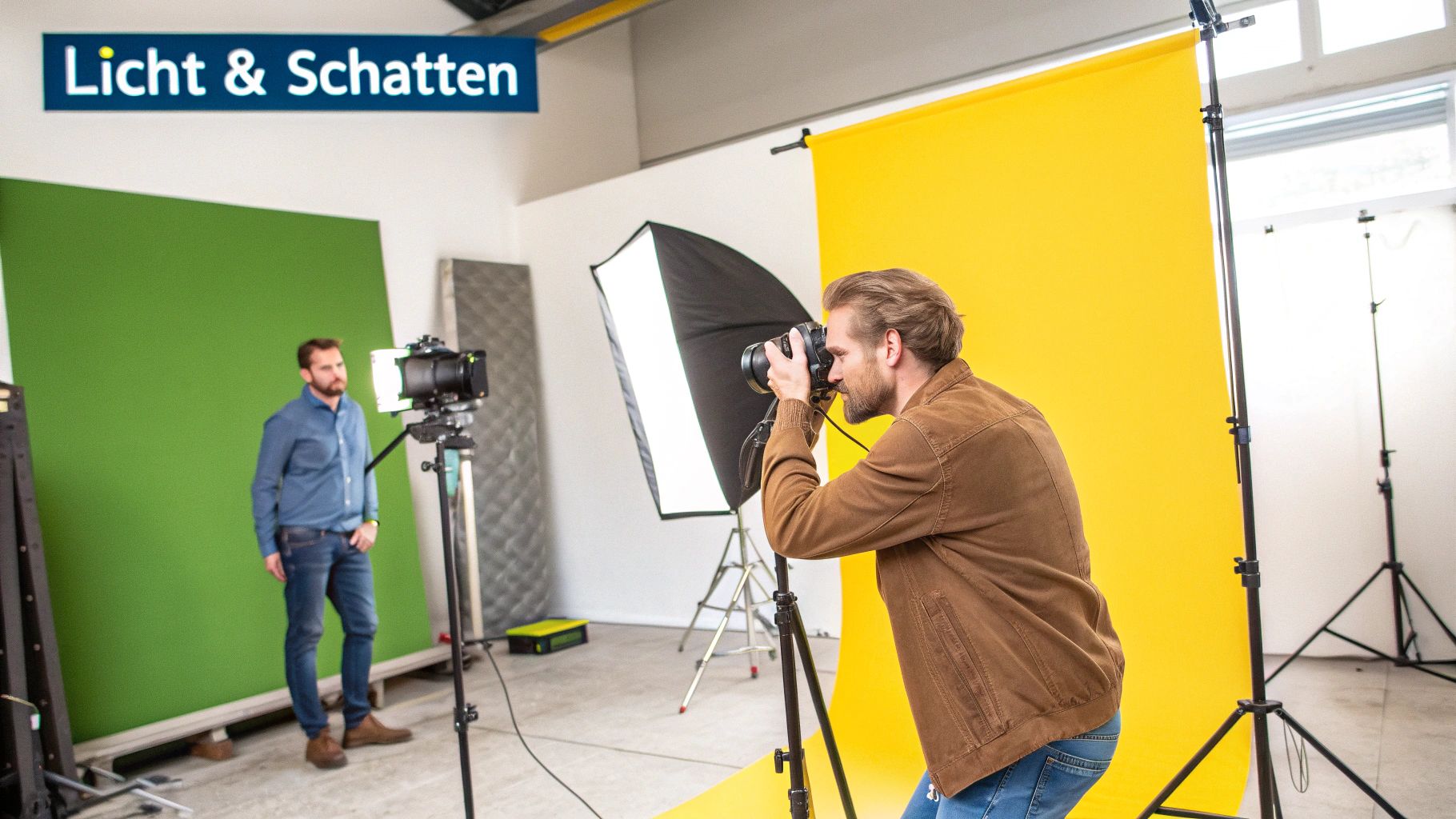 Zwei Personen in professioneller Kleidung diskutieren Farbmuster