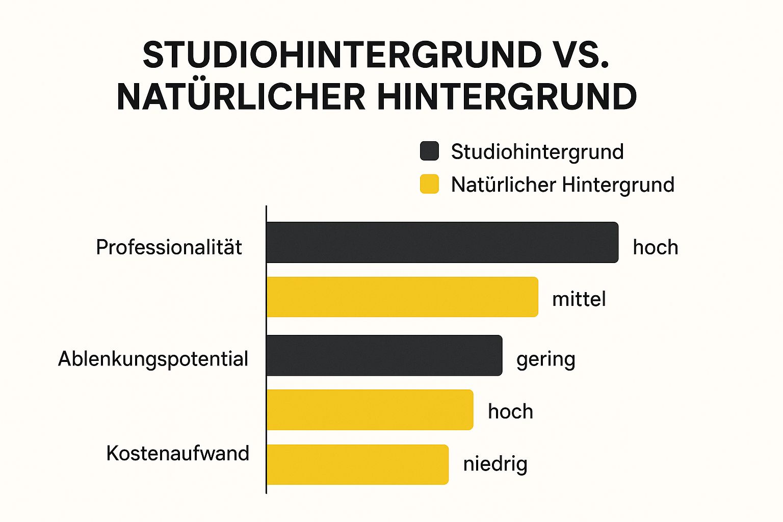 Infografik, die einen Studiohintergrund mit einem natürlichen Hintergrund für Bewerbungsfotos vergleicht