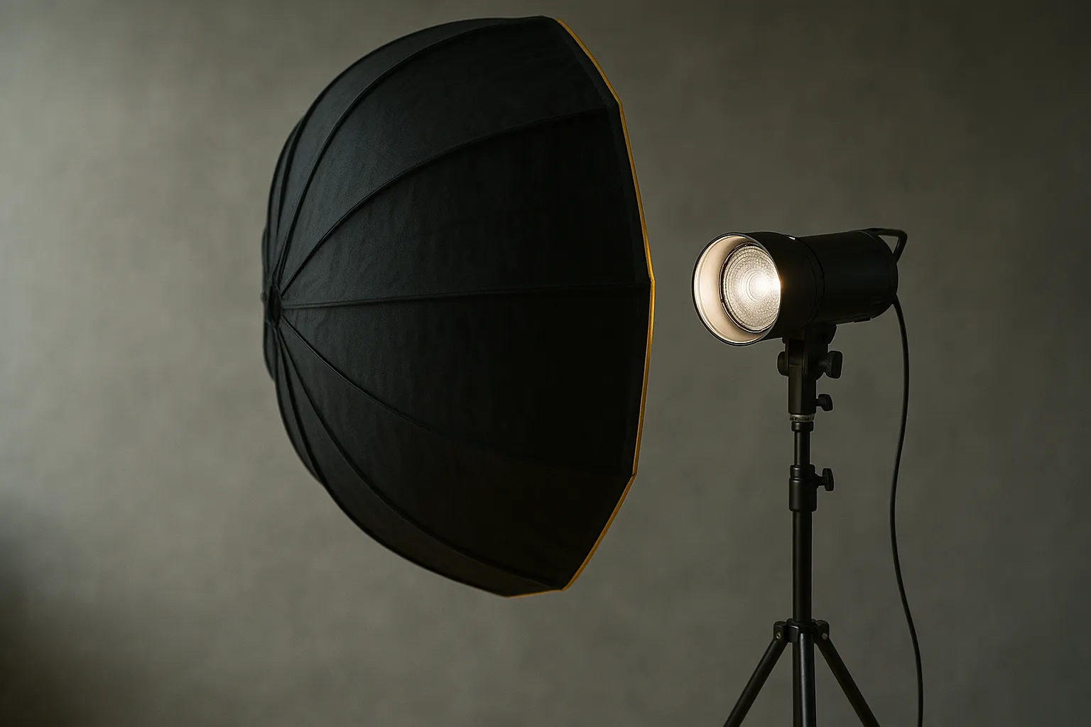 Studio-Setup: Lichtformer, grauer Hintergrund, Beispiel für bewerbungsfoto ideen