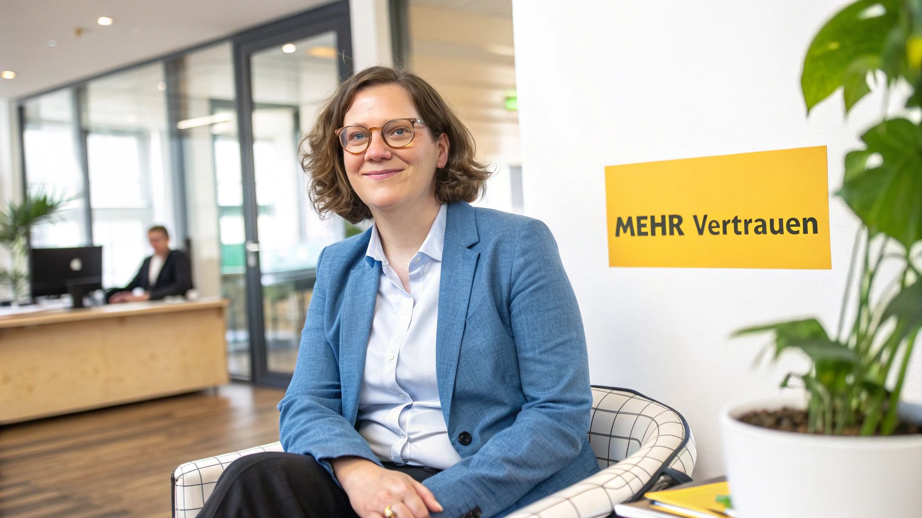 Eine Frau mit dunklen Haaren bereitet sich auf ihr Businessfoto vor und wählt Kleidung aus