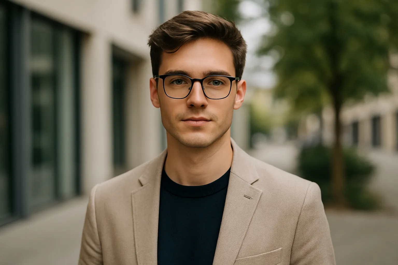 Moderner headshot für studenten mit Business-Casual-Outfit