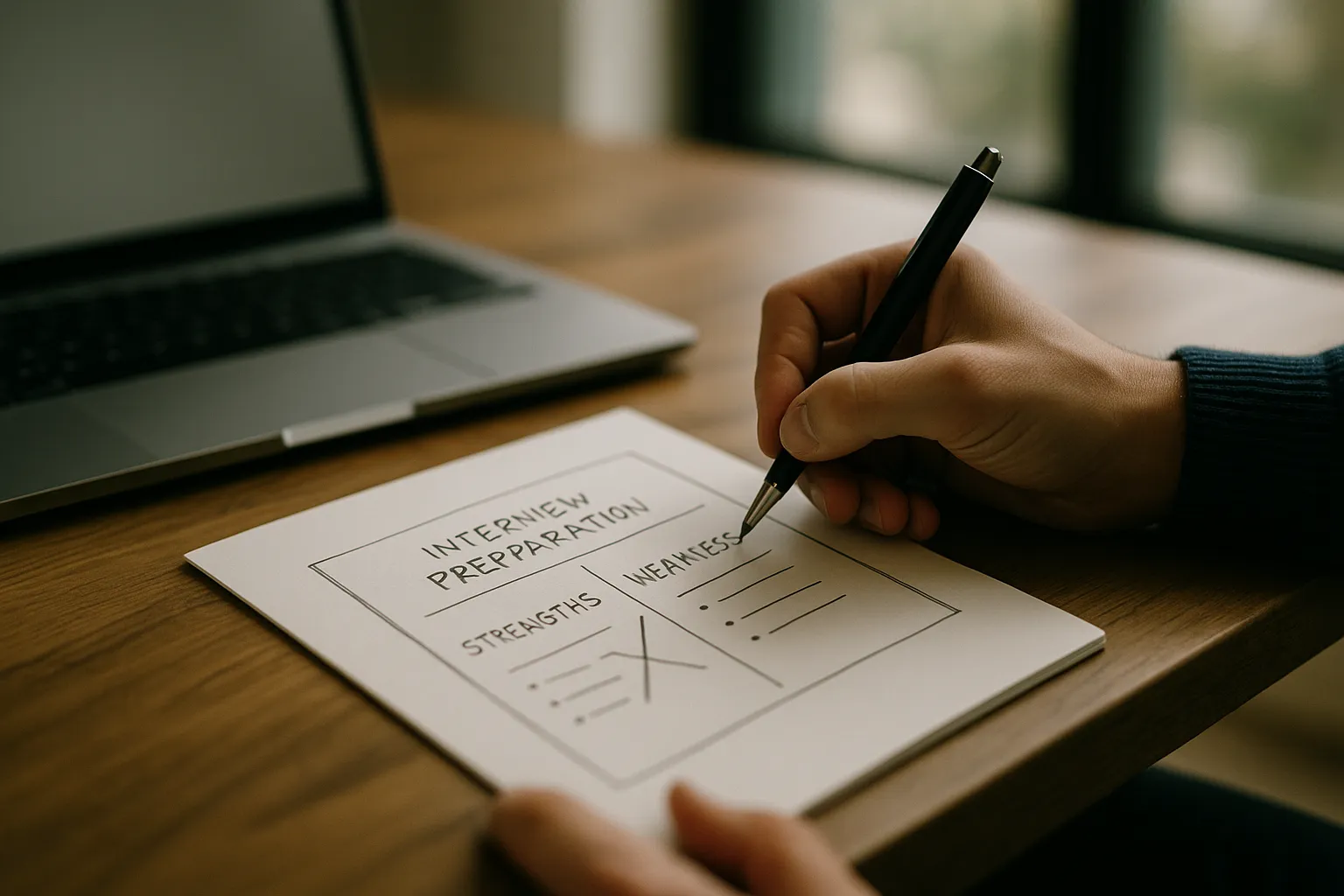Skizze zu Interview-Vorbereitung: Stärken Schwächen im Bewerbungsgespräch strukturiert darstellen