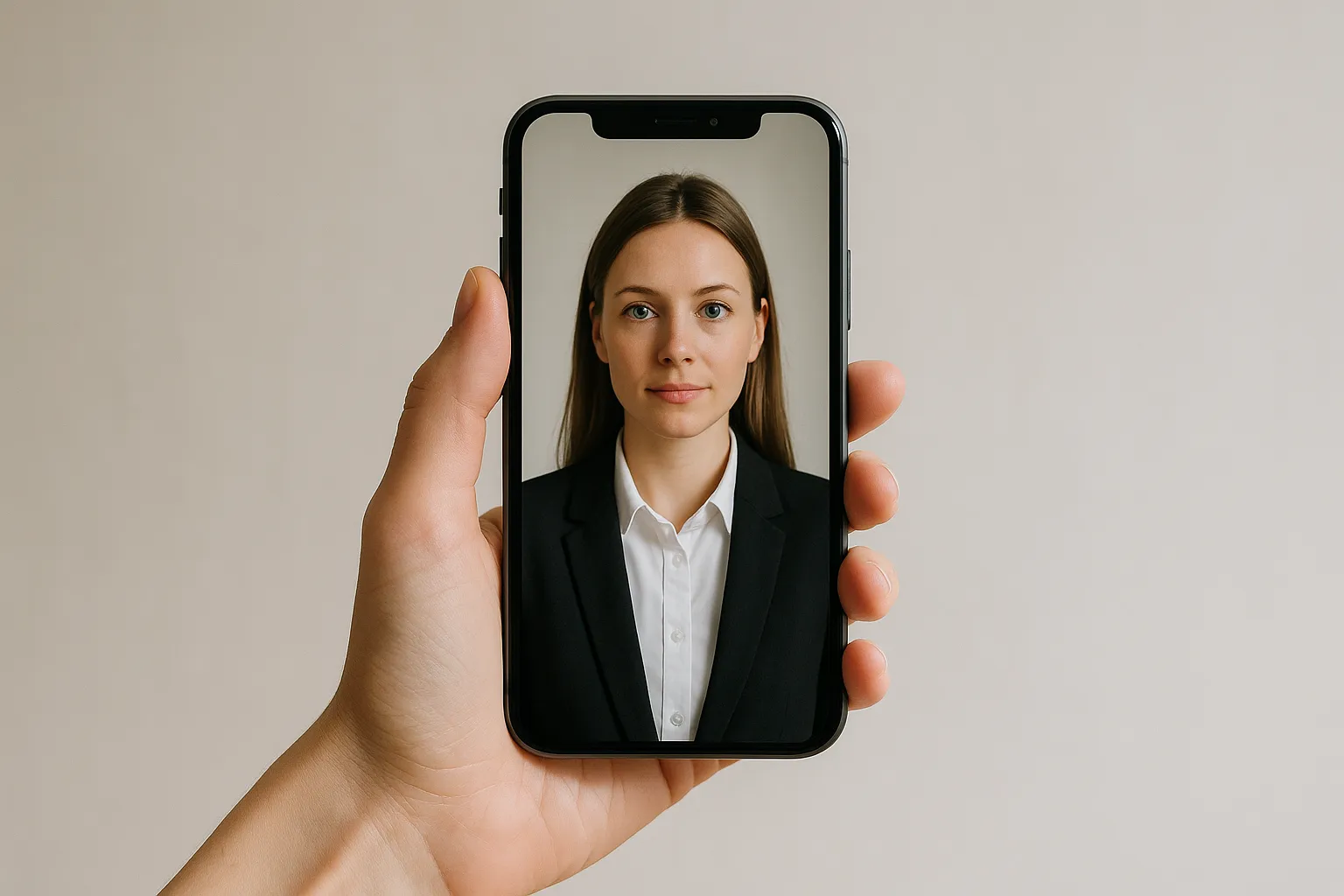 smartphone-foto bewerbung – Beispiel neutraler Hintergrund